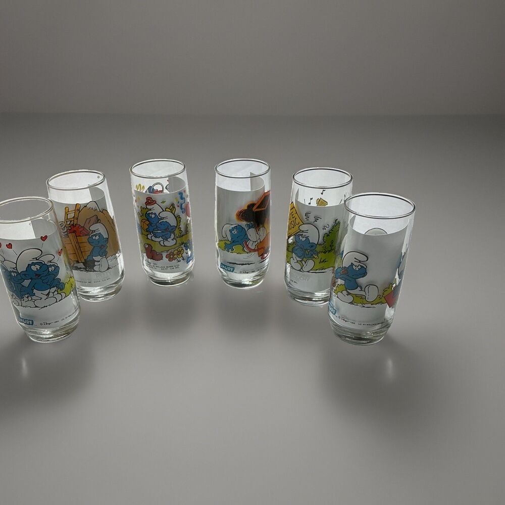 Vintage Smurf Drinking Glasses 1980s Peyo Wallace Berry Set of 6